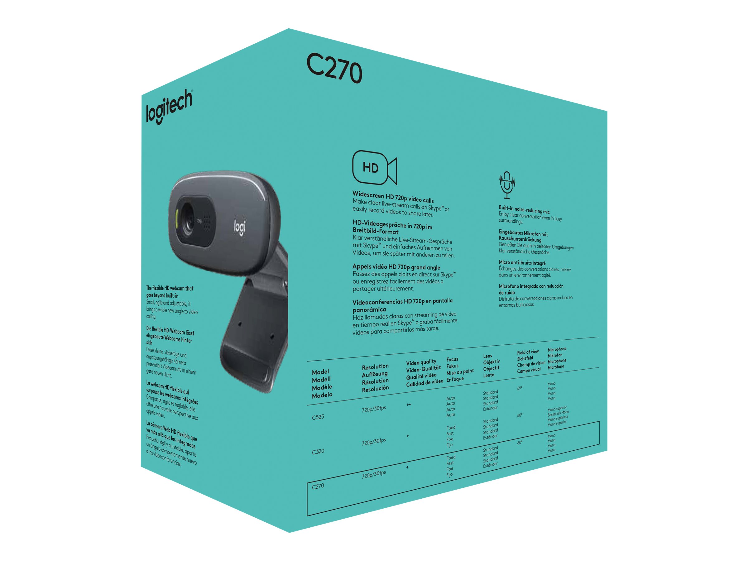 Logitech HD Webcam C270 - Webcam USB 2.0, Color Negro, 1280 x 720, Audio