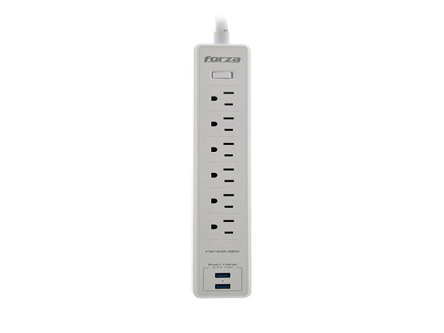 Protector de Sobretensión Forza 1200J/1680W, 6 Salidas - Enchufe Plano
