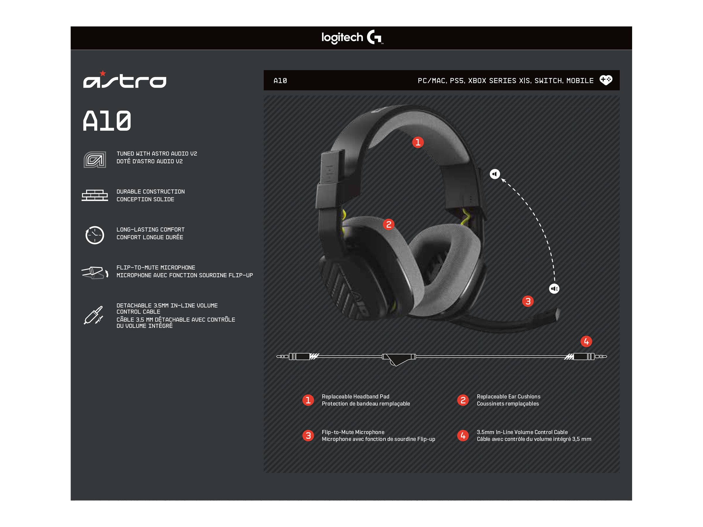 Auriculares ASTRO Gaming A10 Gen 2 - Tamaño completo - Cableado - Negro