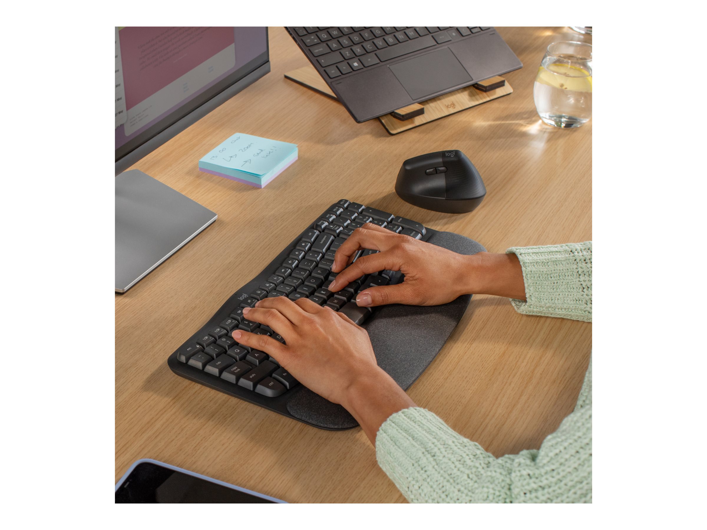 Logitech Wave Keys Wireless Ergonomic Keyboard with Cushioned Palm Rest - Teclado inalámbrico ergonómico con reposamuñecas acolchado - Grafito